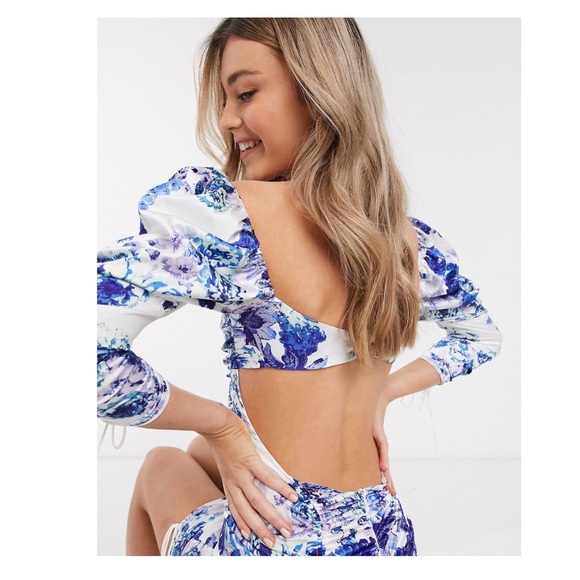 New! FOR LOVE & LEMONS Ruched Floral Bodycon Mini Dress - Picture 4 of 12